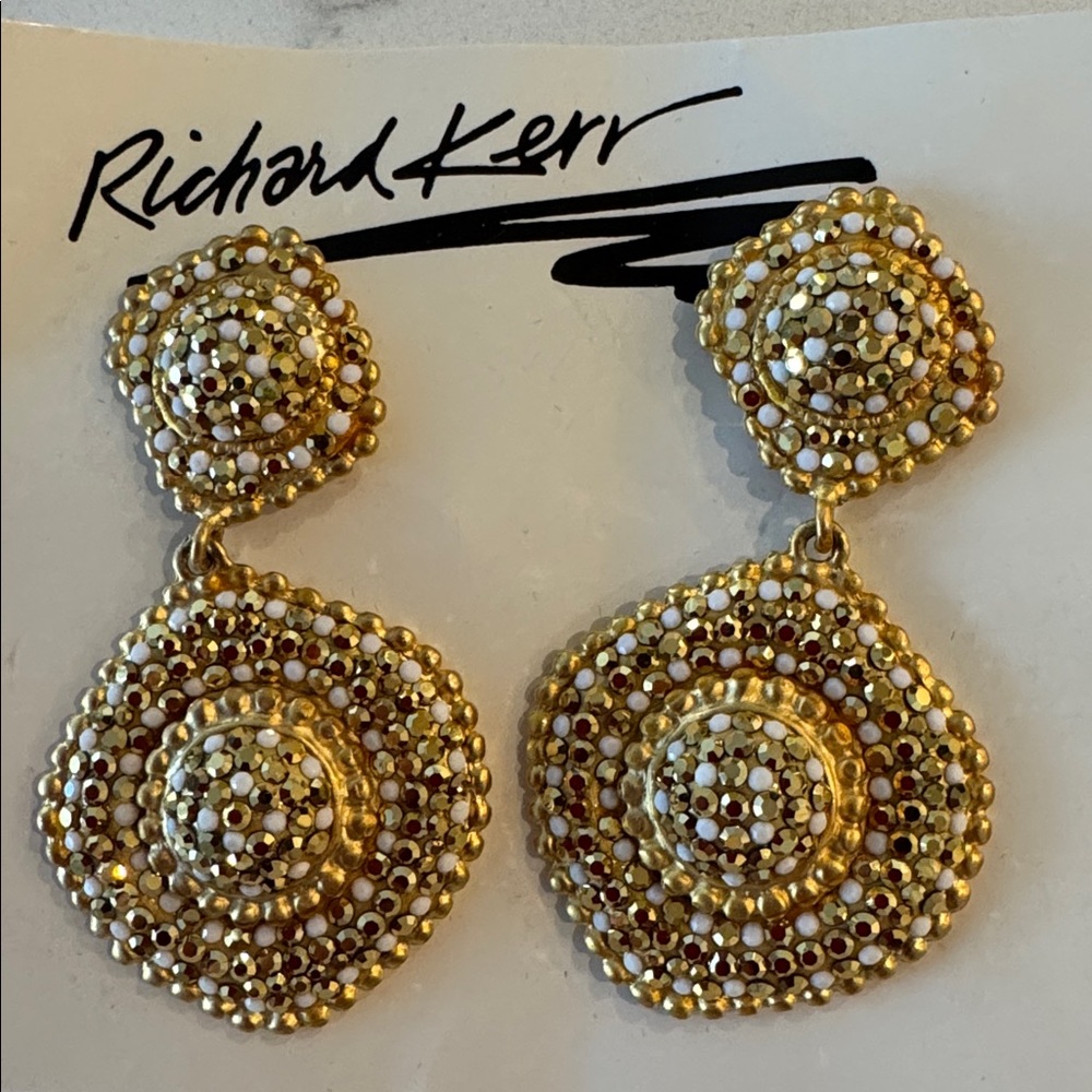 Vintage Richard Kerr Rhinestone
Drop Earrings Gold and White Earrings
